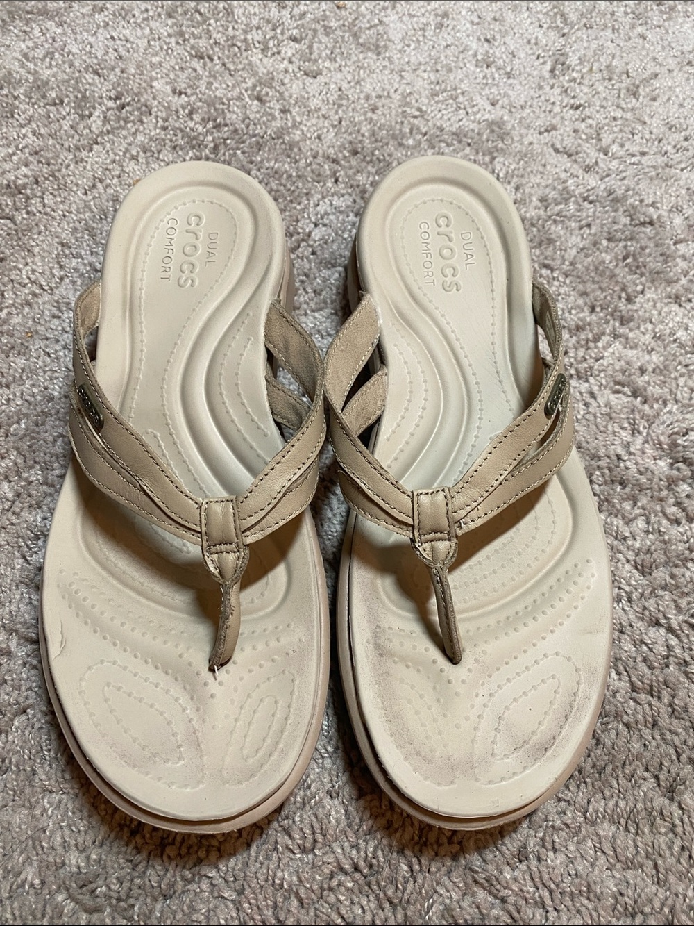 CROCS Women's Beige/tTan Dual Comfort Thong Sandals Size 11W